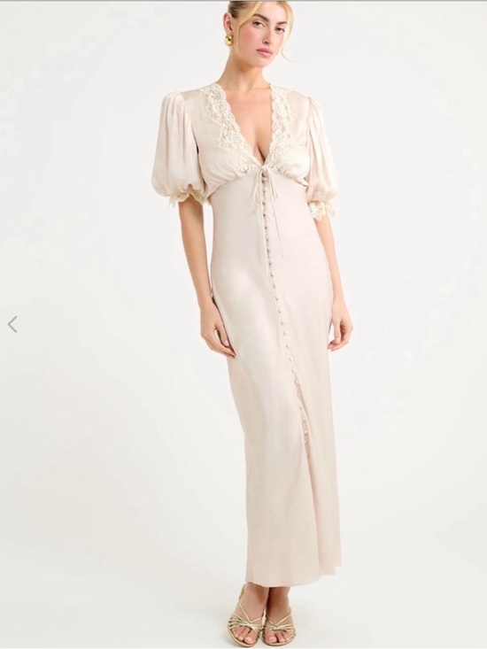 Rumored Dresses & Skirts - Rumored Lace-Trim Puff Sleeve Maxi Dress in Blush